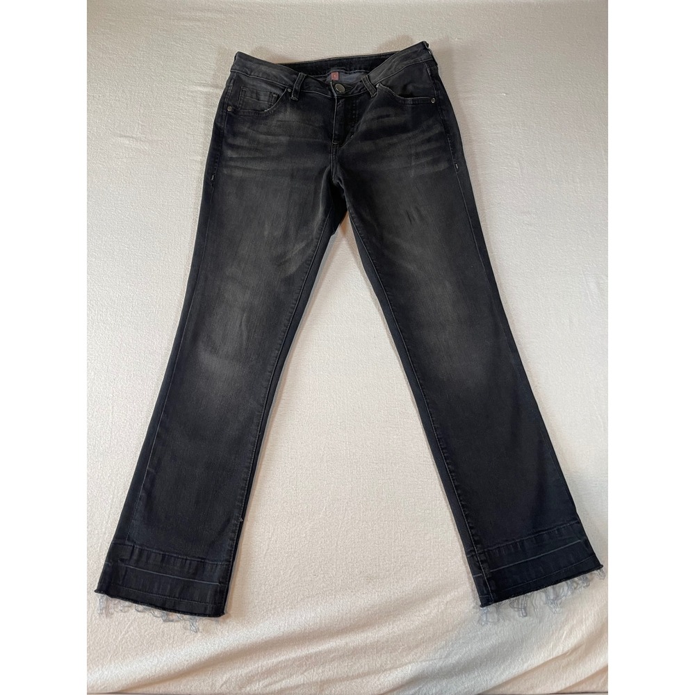 Jag Jeans Mid Rise Ankle Flare Frayed Hem Faded Black Denim Size 6